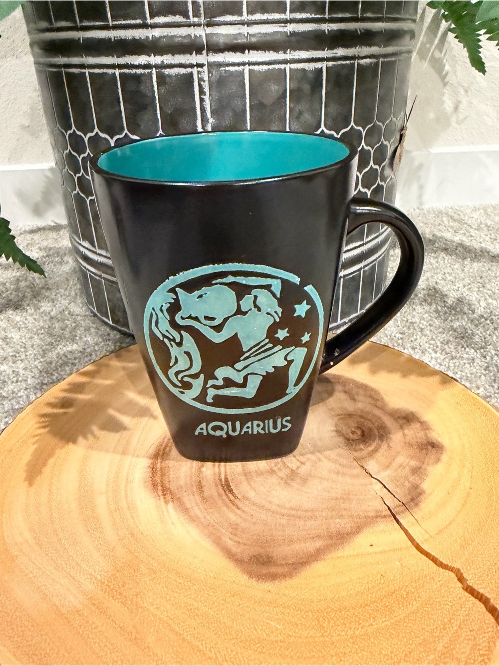 Fisher Black and Teal Aquarius Ceramic Mug - Zodiac Home Accent